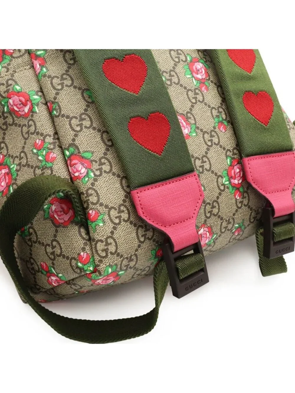 Gucci Children's GG Supreme Backpack Rose Print Floral Pattern Heart Leather
